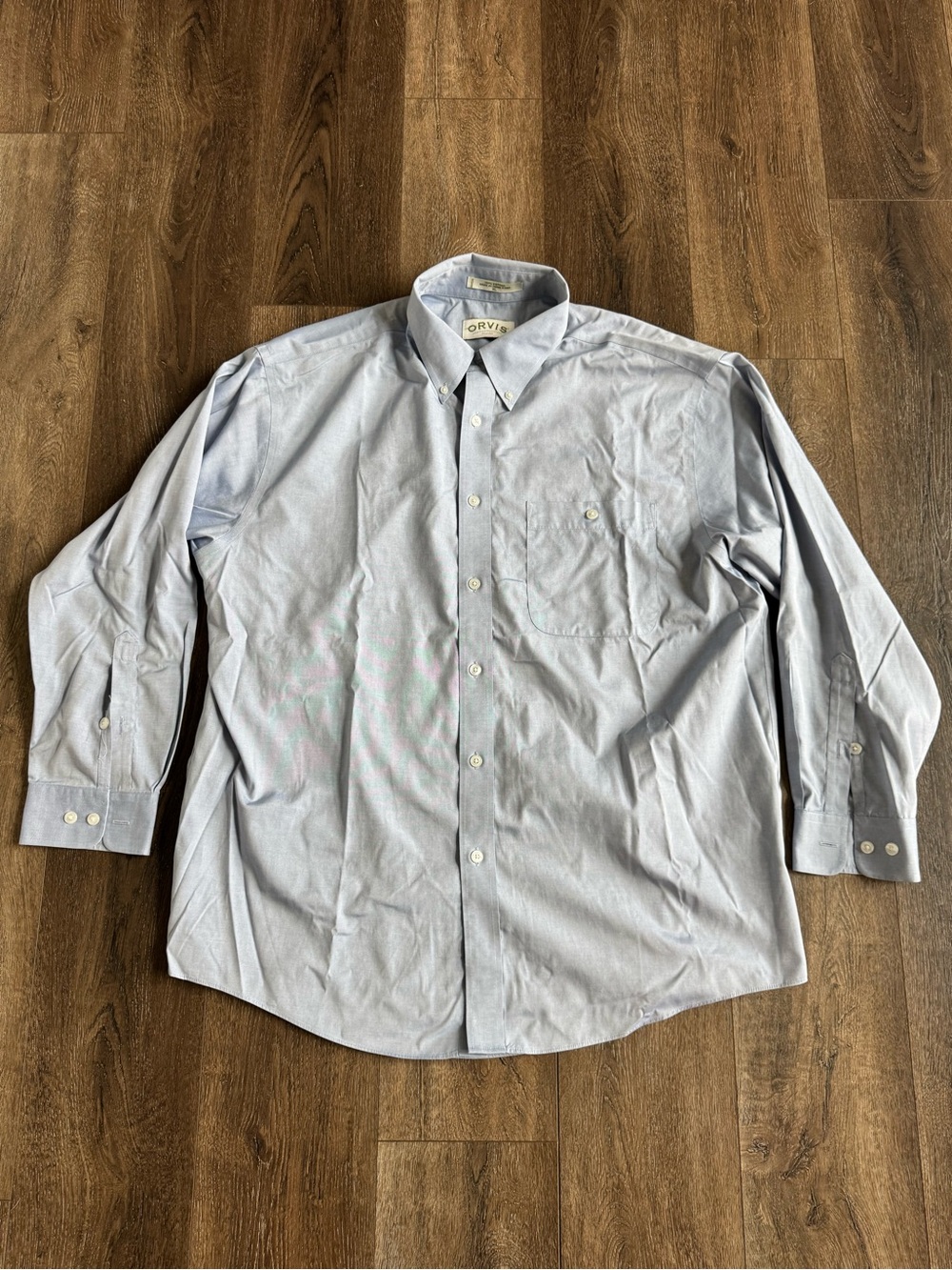 Orvis Men’s Light Blue Button-Down Cotton Oxford Shirt Size XL